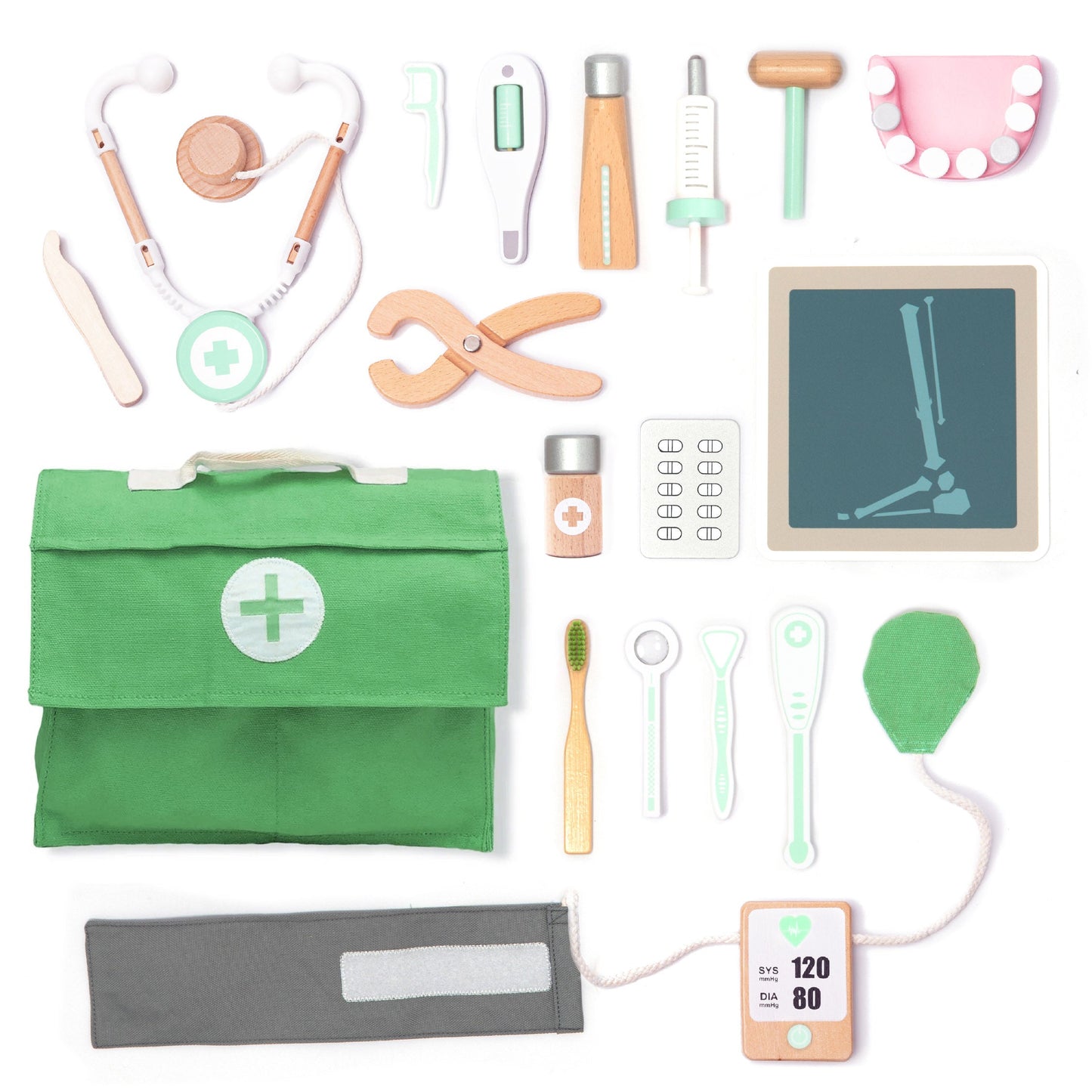 Wooden Doctor's Bag Playset Green