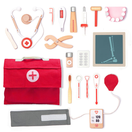 Wooden Doctor's Bag Playset Red