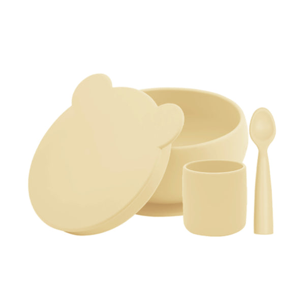 BLW Set I Schüssel mit Deckel + Löffel + Becher-hellgelb