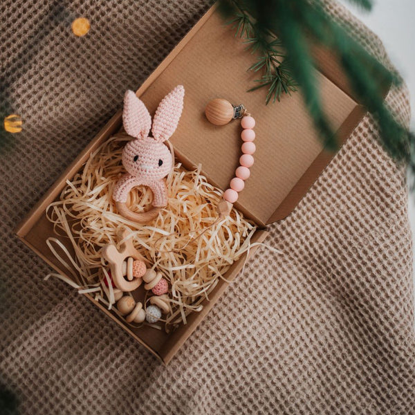 Baby Box - Gift Set Teething Ring/Pacifier Chain/Rattle - Pink