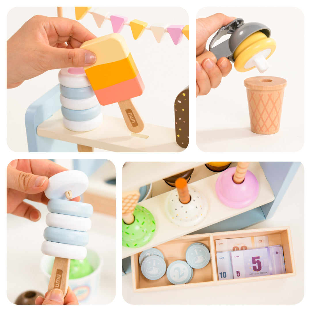 UMU Holz Ice Cream - Spielset - Kinder -Kaufladen Zubehör - Rollenspiel