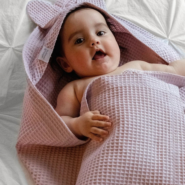 Serviette de bain bébé avec lapin, en coton biologique