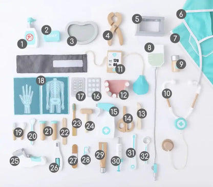 UMU® Holz Arztkoffer Deluxe für Kinder 32-teiliges Doktorset 3+