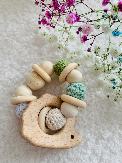 Teething ring hedgehog white-green