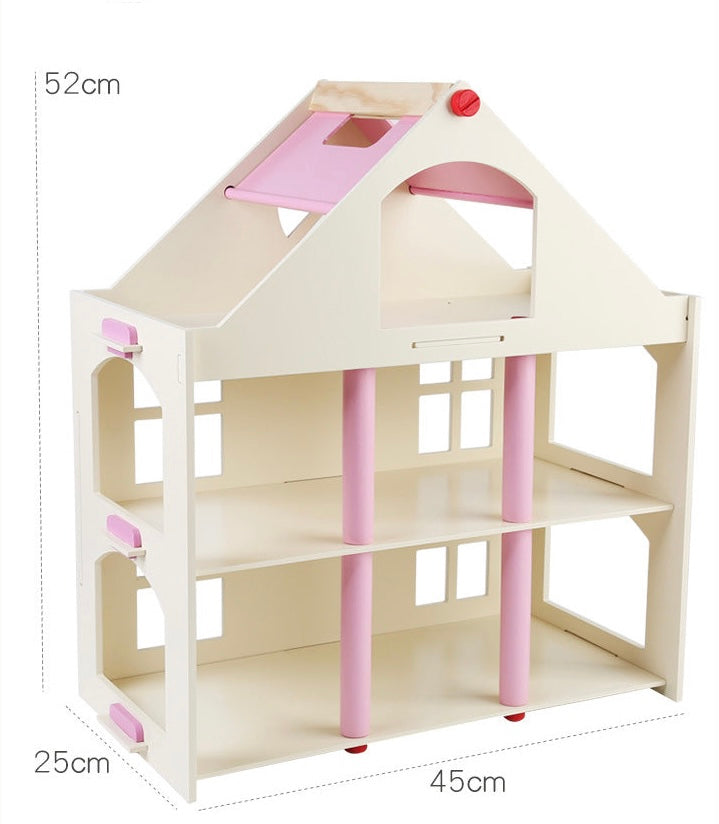 Wooden dollhouse with furniture set