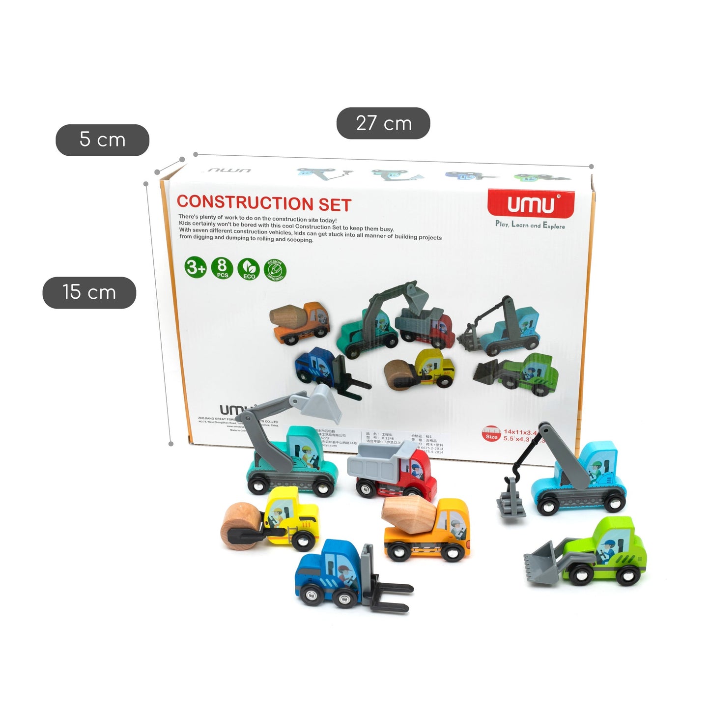 Wooden construction vehicles playset