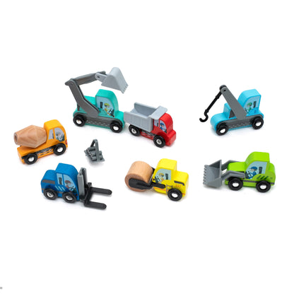 Wooden construction vehicles playset