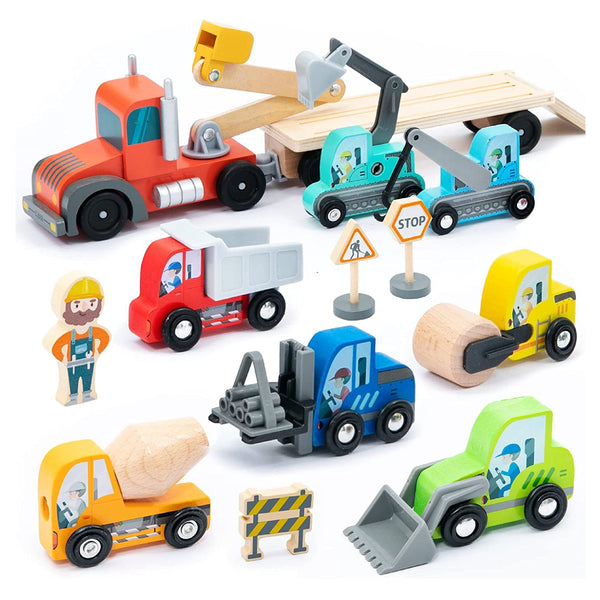 Wooden Construction Vehicle Transporter Playset
