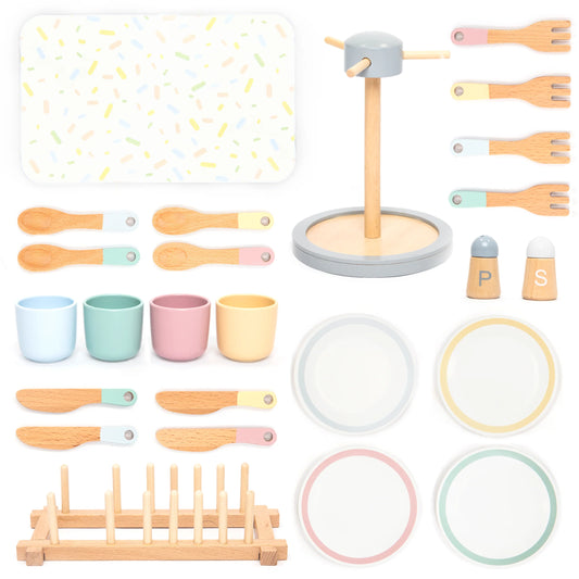 wooden tableware play set