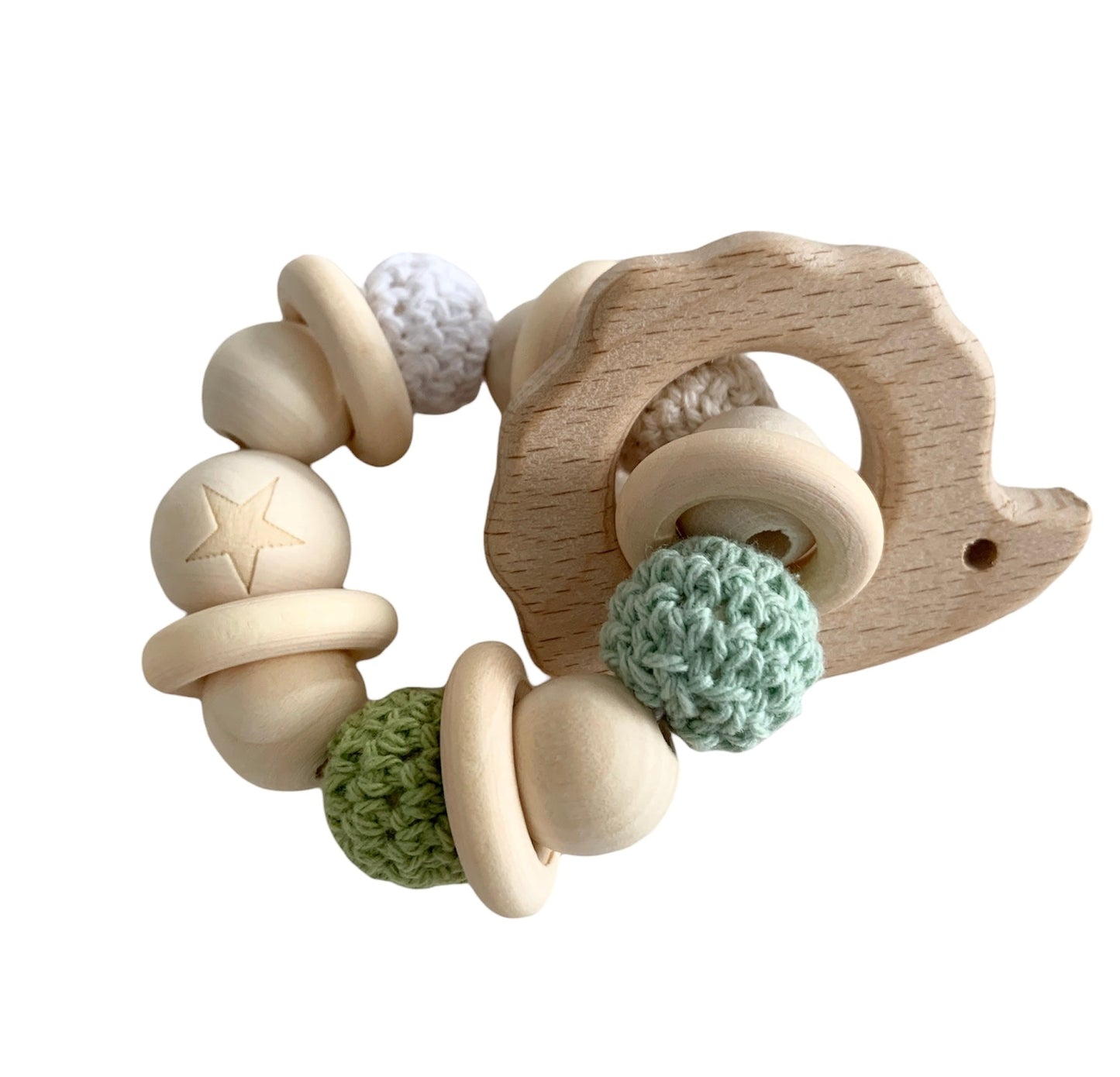 Teething ring hedgehog white-green