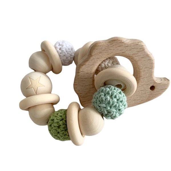 Teething ring hedgehog white-green