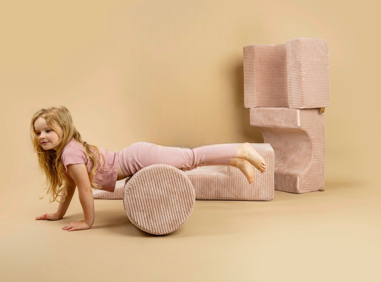 Ensemble de jeu en mousse esthétique en velours côtelé, aire de jeux pour enfants, 3 pièces - bleu