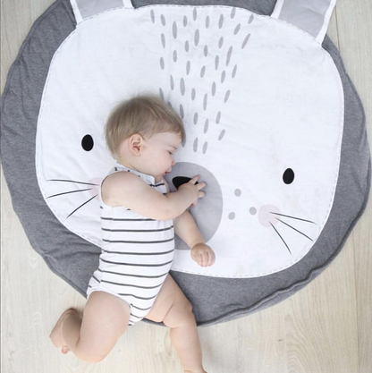 Round Cotton Play Mat for Babies Rabbit Pink/White