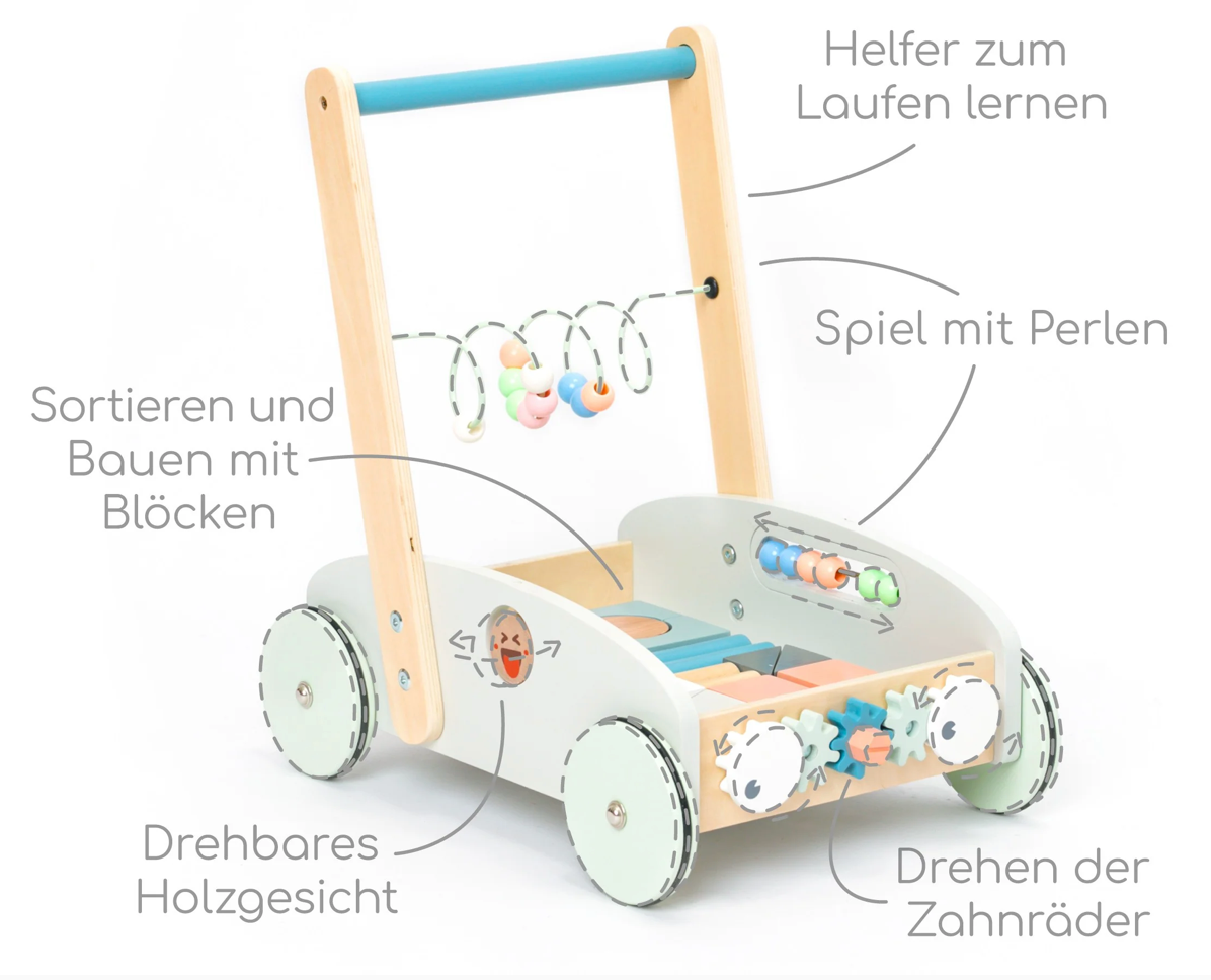 Wooden 5-In-1 Baby Walker Pink