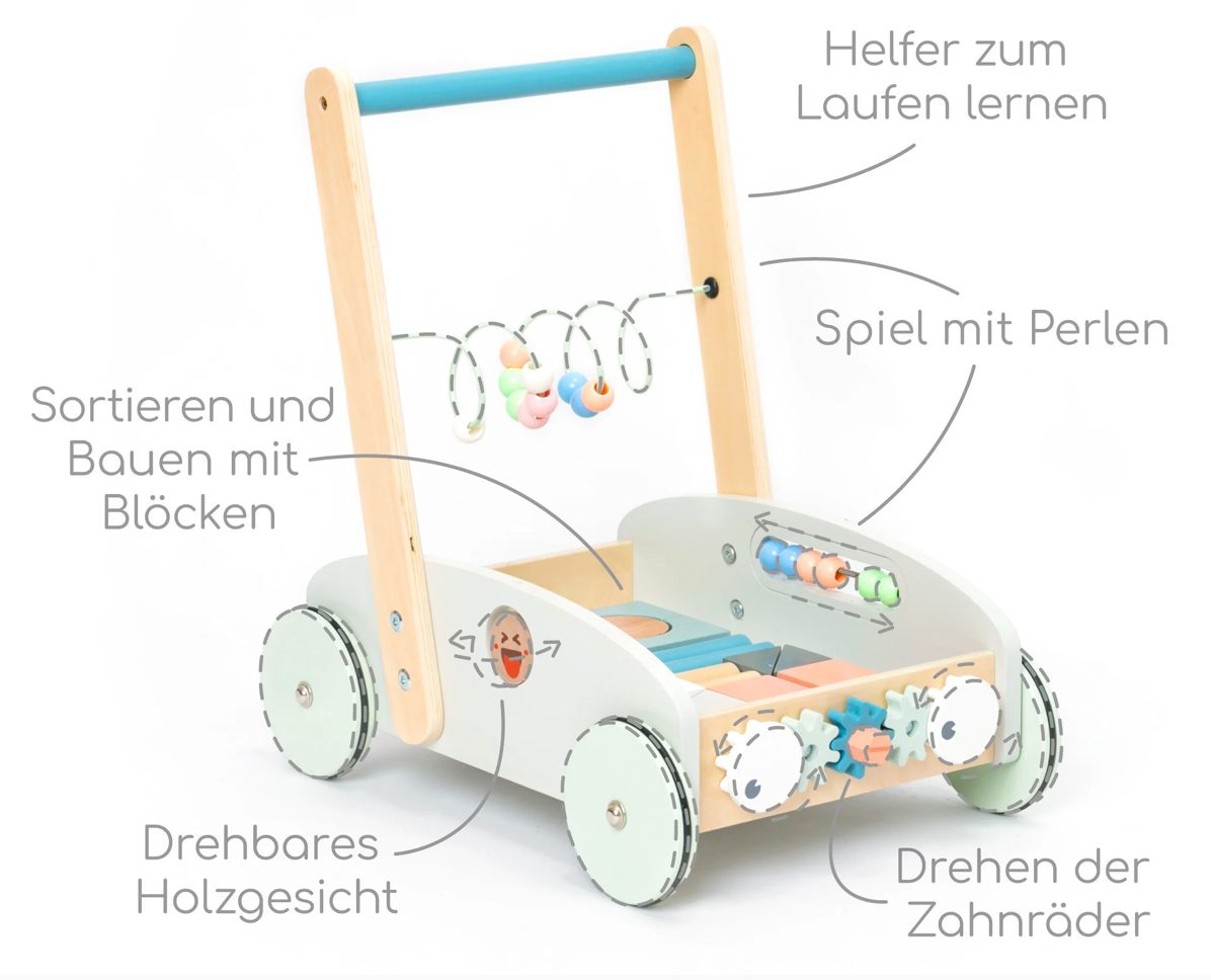 Wooden 5-In-1 Walker Blue