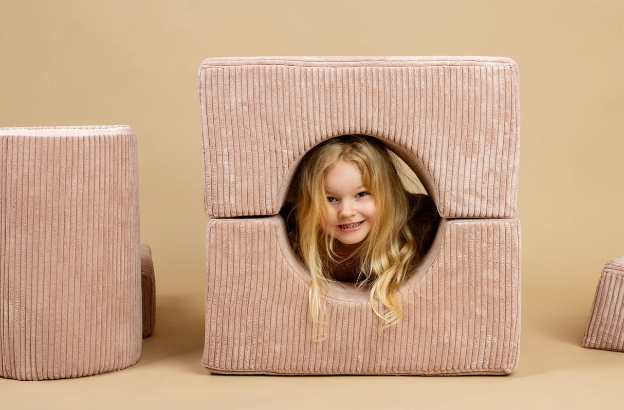 Ensemble de jeu en mousse esthétique en velours côtelé, aire de jeux pour enfants, 3 pièces - bleu