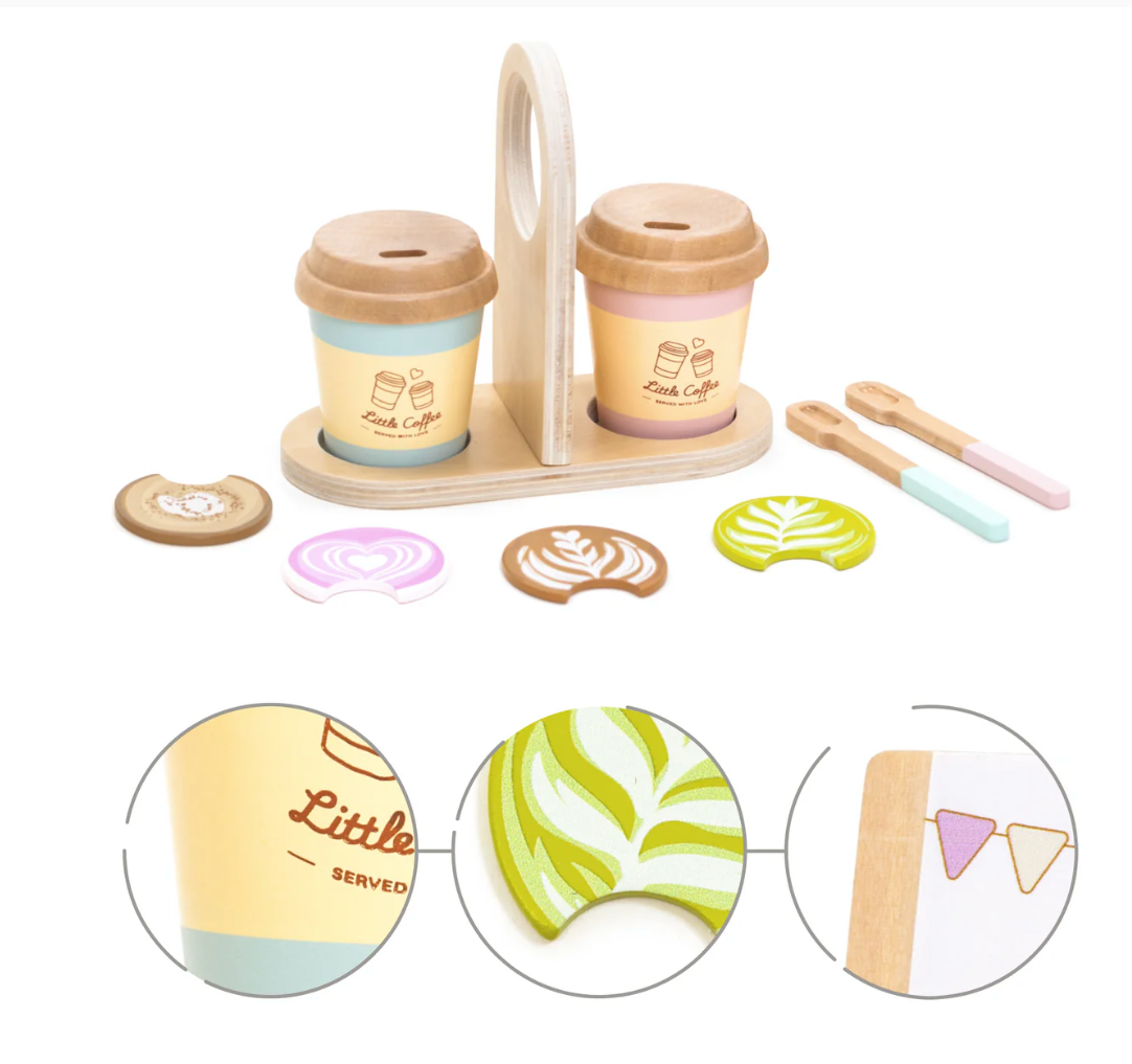 Set de café en bois à emporter pour jeux de rôle Barista pour enfants