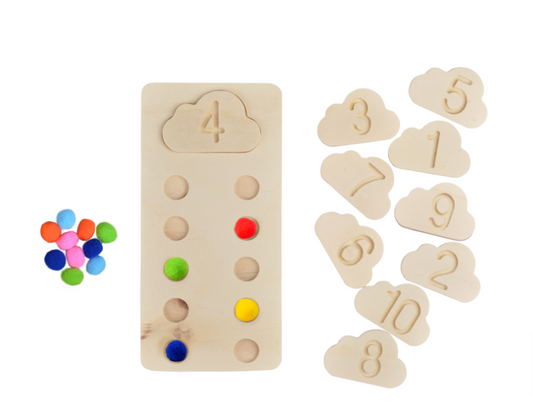 Montessori learning board with felt clouds