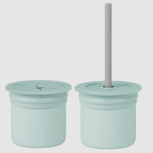 SIP+SNACK cup with straw-aqua green/powder grey